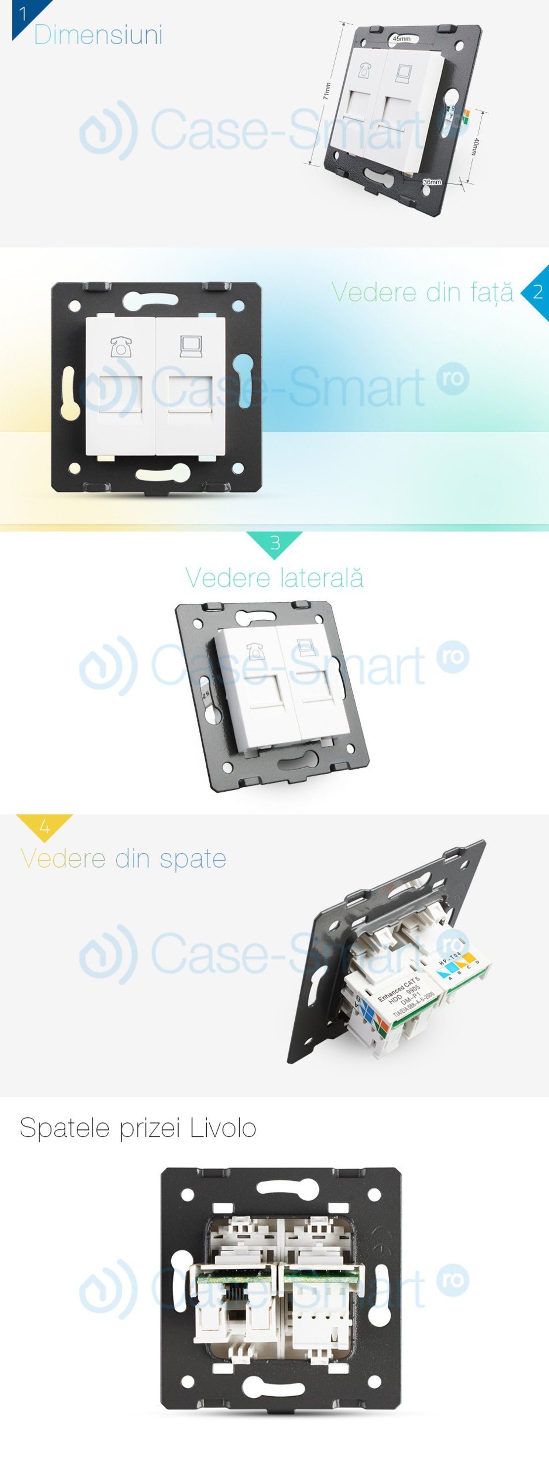 Priza dubla telefon + internet Livolo, alb