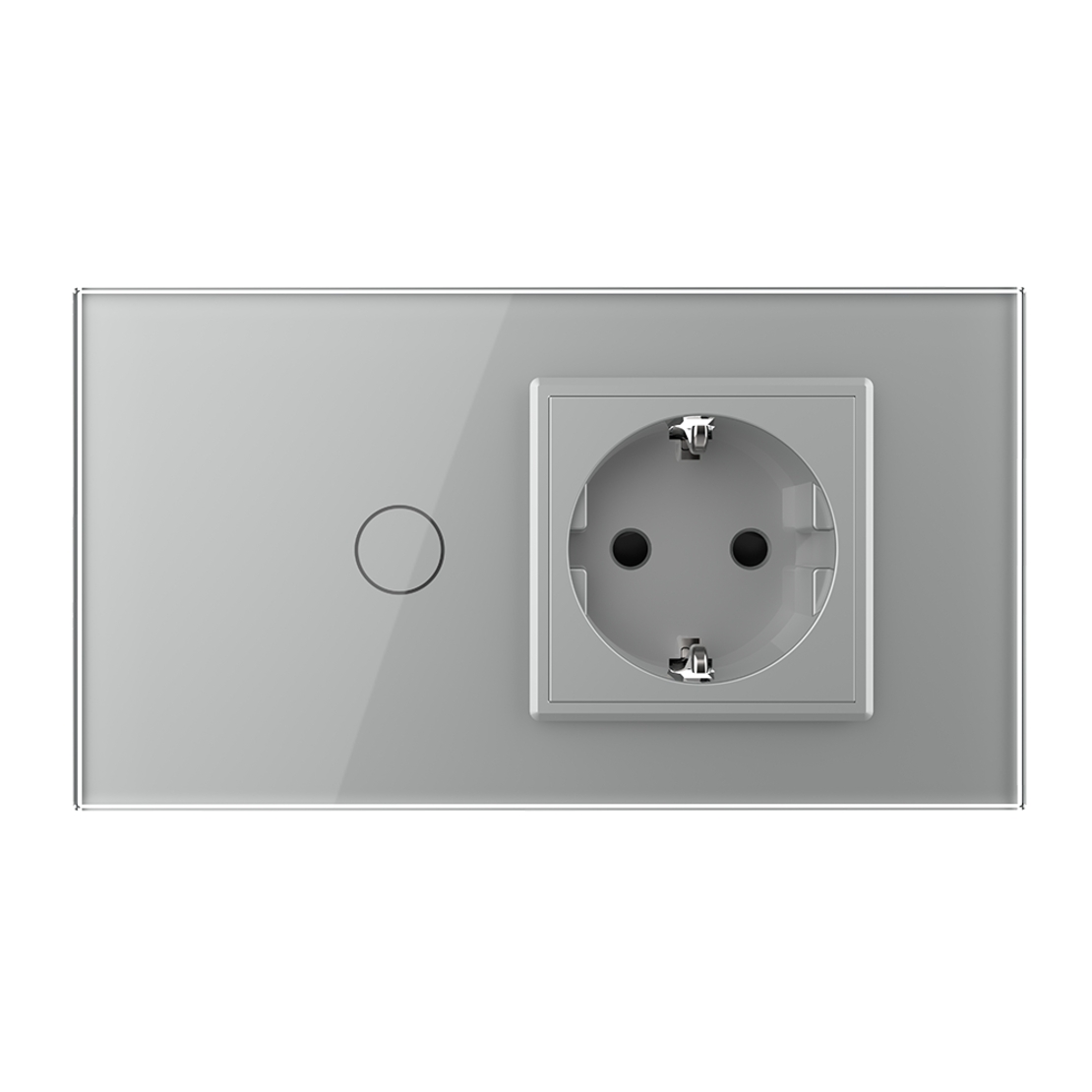 Intrerupator Simplu + Priza LIVOLO cu Rama Din Sticla, Standard Italian, 4M, gri