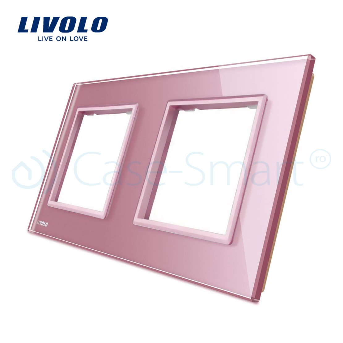 Rama priza dubla Livolo din sticla, roz