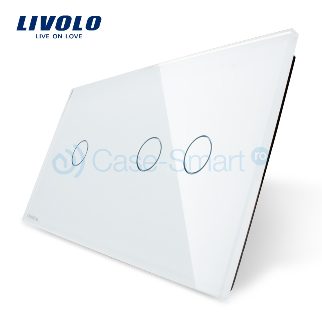 Panou intrerupator simplu+dublu cu touch Livolo din sticla, alb