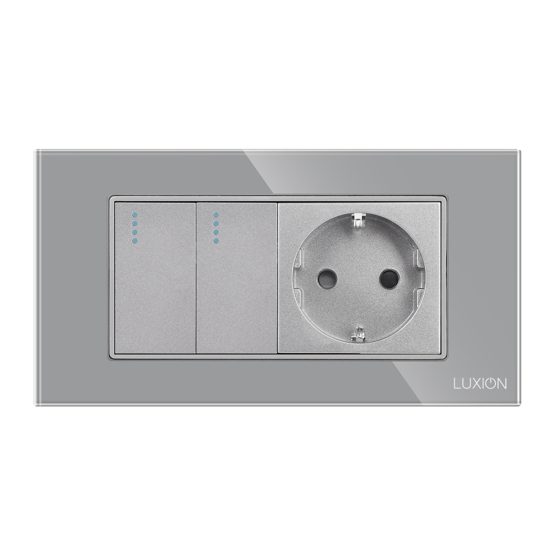 Intrerupator Dublu + Priza cu Rama din Sticla LUXION, Standard Italian, 4M, gri