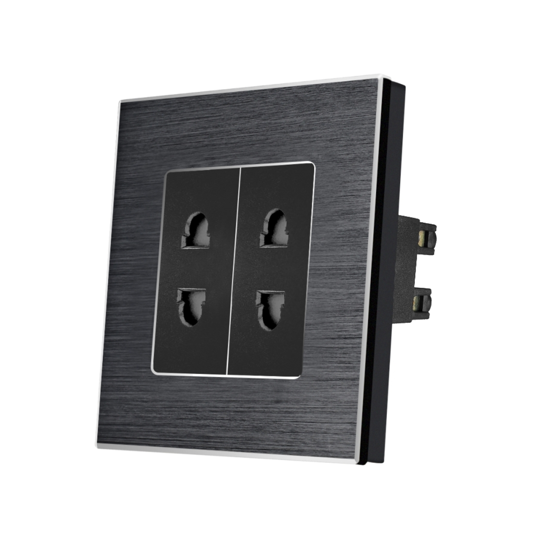 Priza Dubla cu Module Inguste cu Rama din Aluminiu LUXION, negru