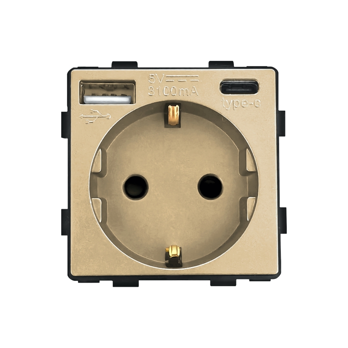 Modul Priza Simpla + USB-A + USB-C LUXION, auriu