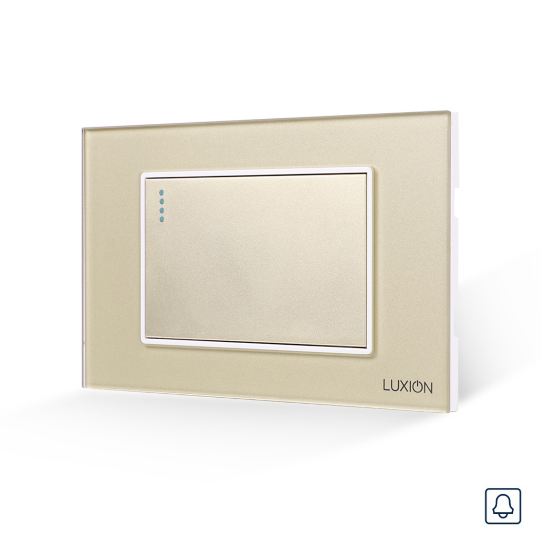 Intrerupator cu Revenire (Sonerie) Mecanic LUXION cu Rama din Sticla, Standard Italian, 3M, auriu