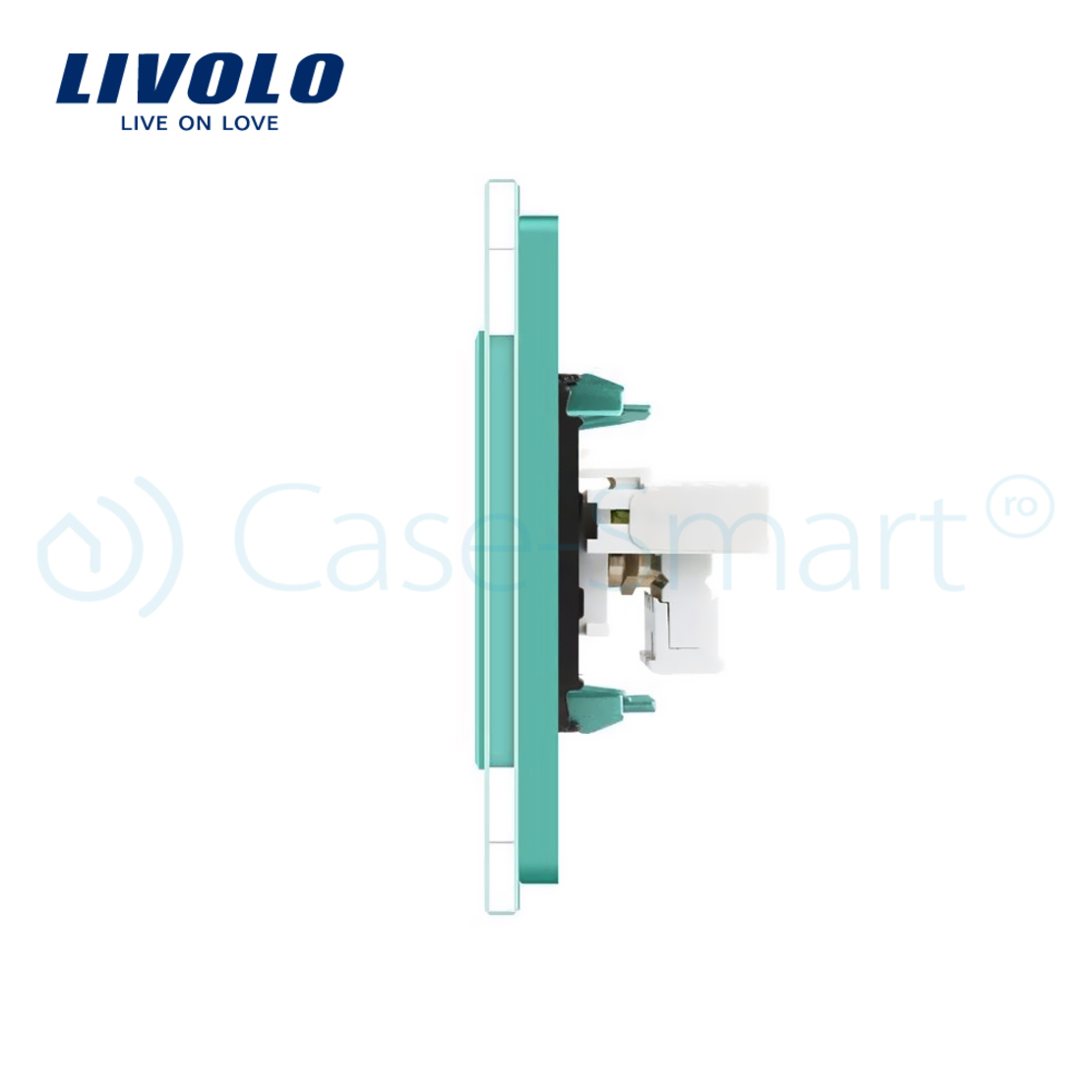 Priza dubla TV + Telefon Livolo cu rama din sticla, verde