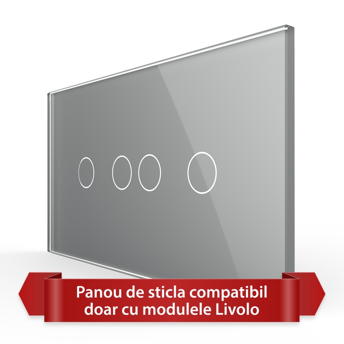 Panou Intrerupator Dublu + Dublu cu Touch LIVOLO din Sticla, Standard Italian - 4M, gri