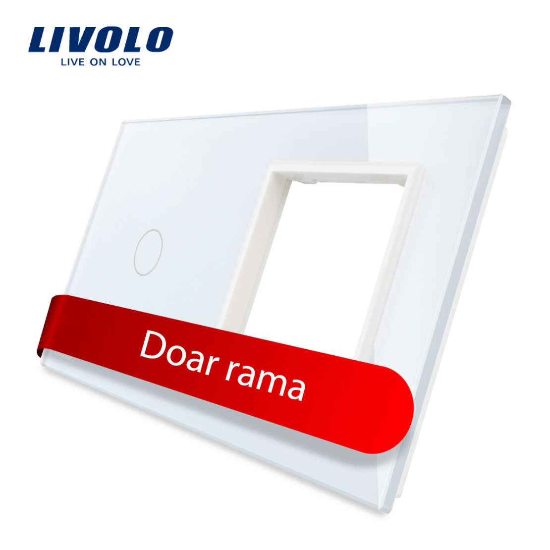 Panou intrerupator simplu cu touch si priza simpla Livolo din sticla, alb