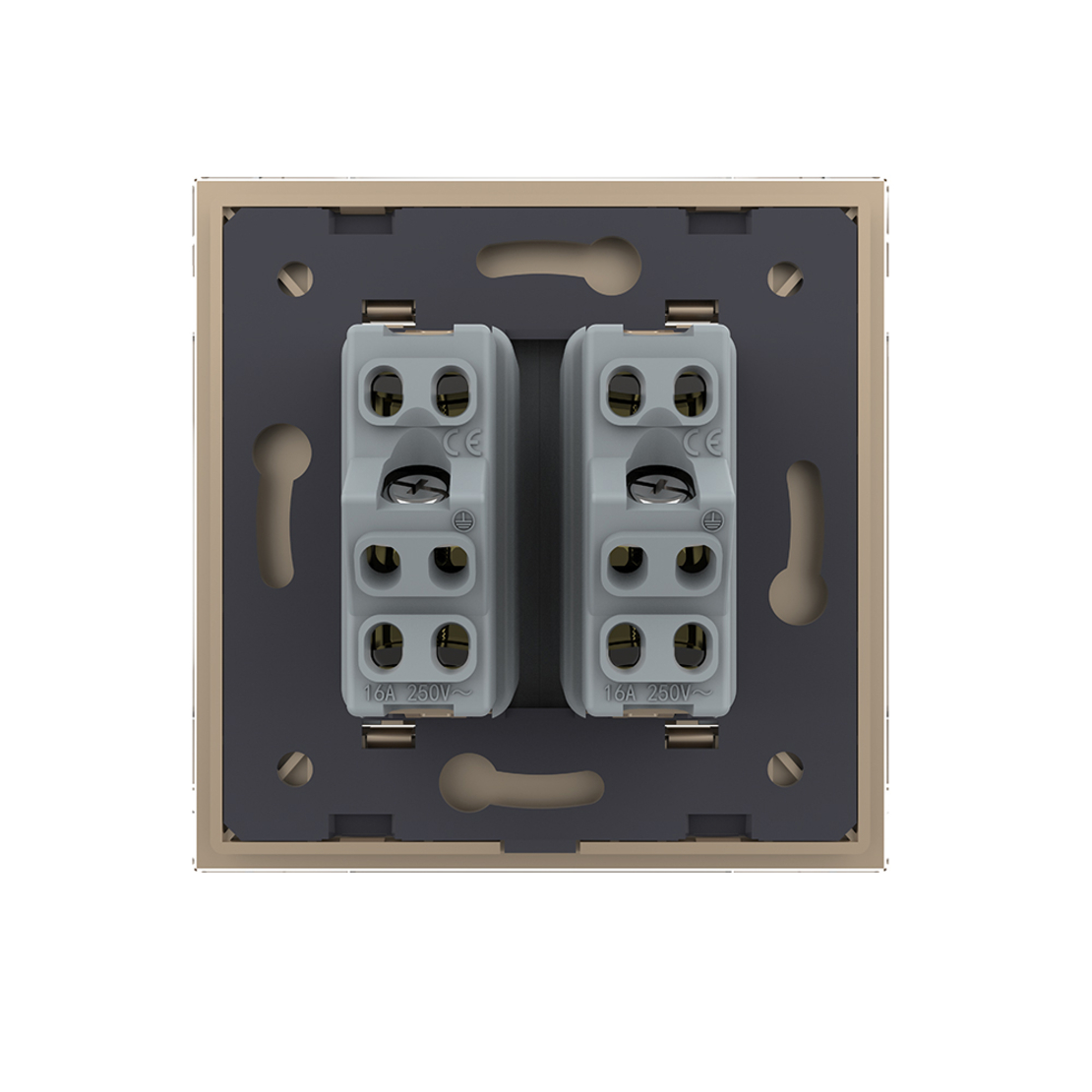 Priza dubla module inguste Livolo cu rama din sticla - standard german, auriu