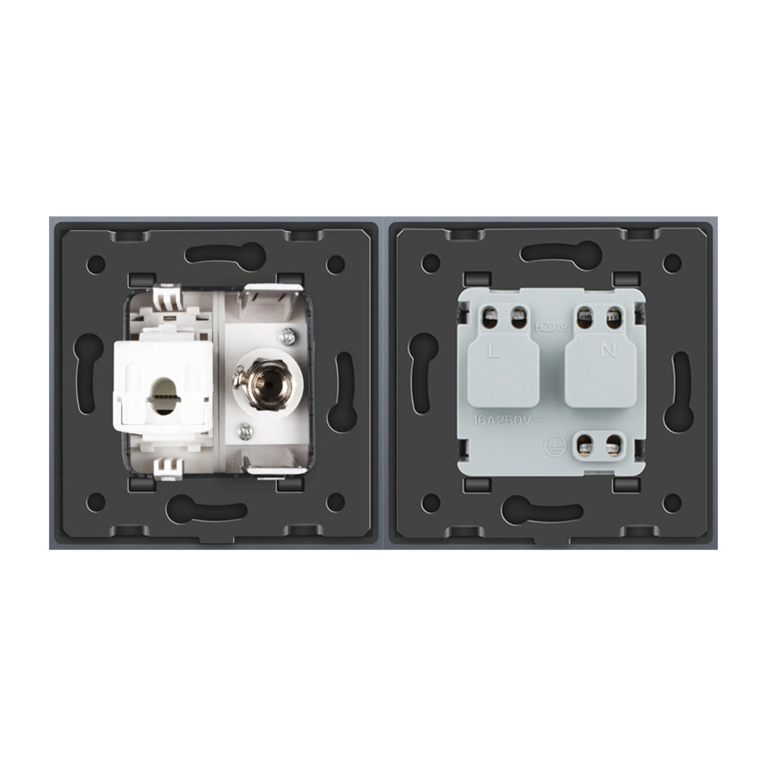 Priza dubla Livolo cu rama din sticla 1 priza Schuko+TV/internet, gri