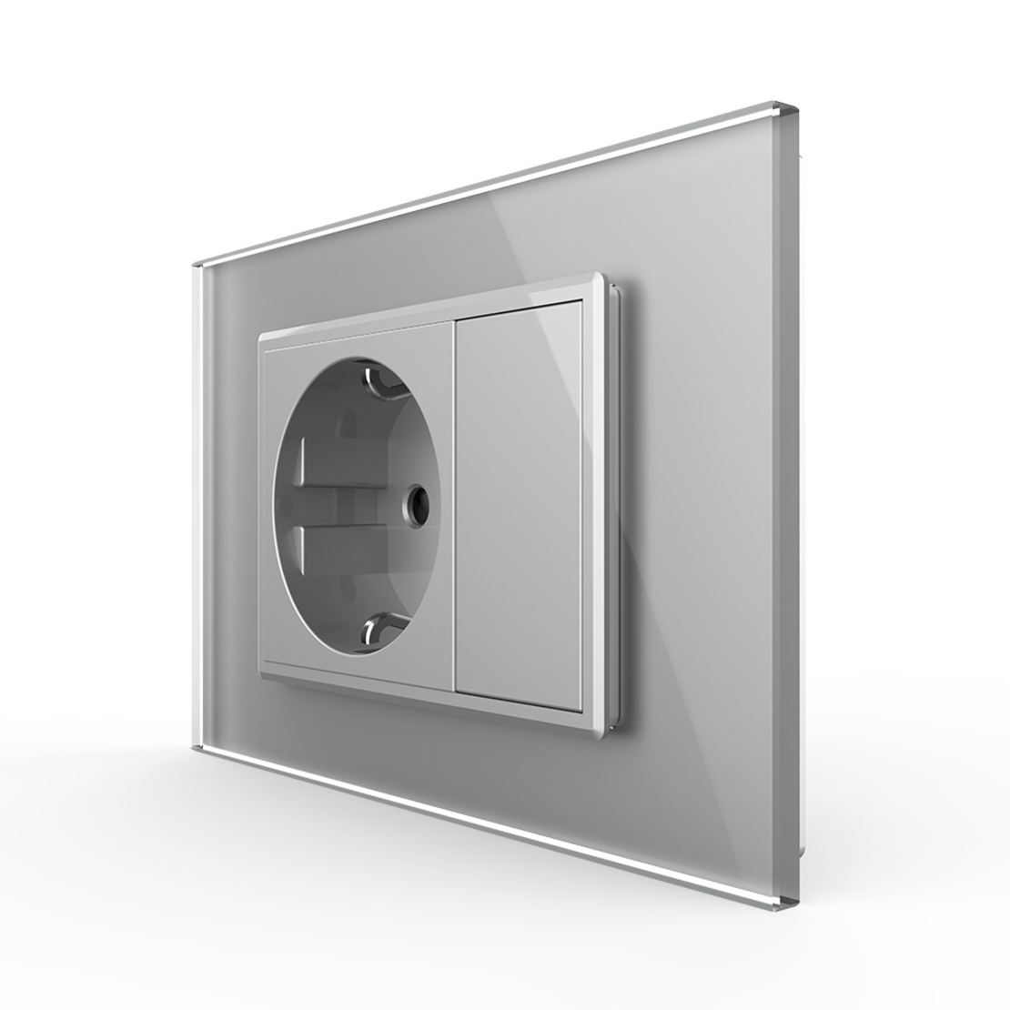 Priza simpla cu blank Livolo cu rama din sticla 3M, standard Italian, Serie noua, gri