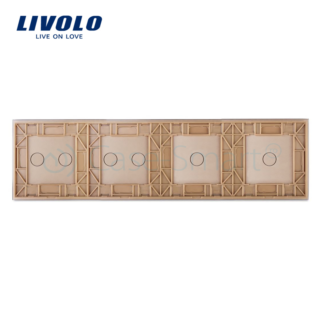 Panou intrerupator simplu+simplu+dublu+dublu cu touch LIVOLO din sticla, auriu