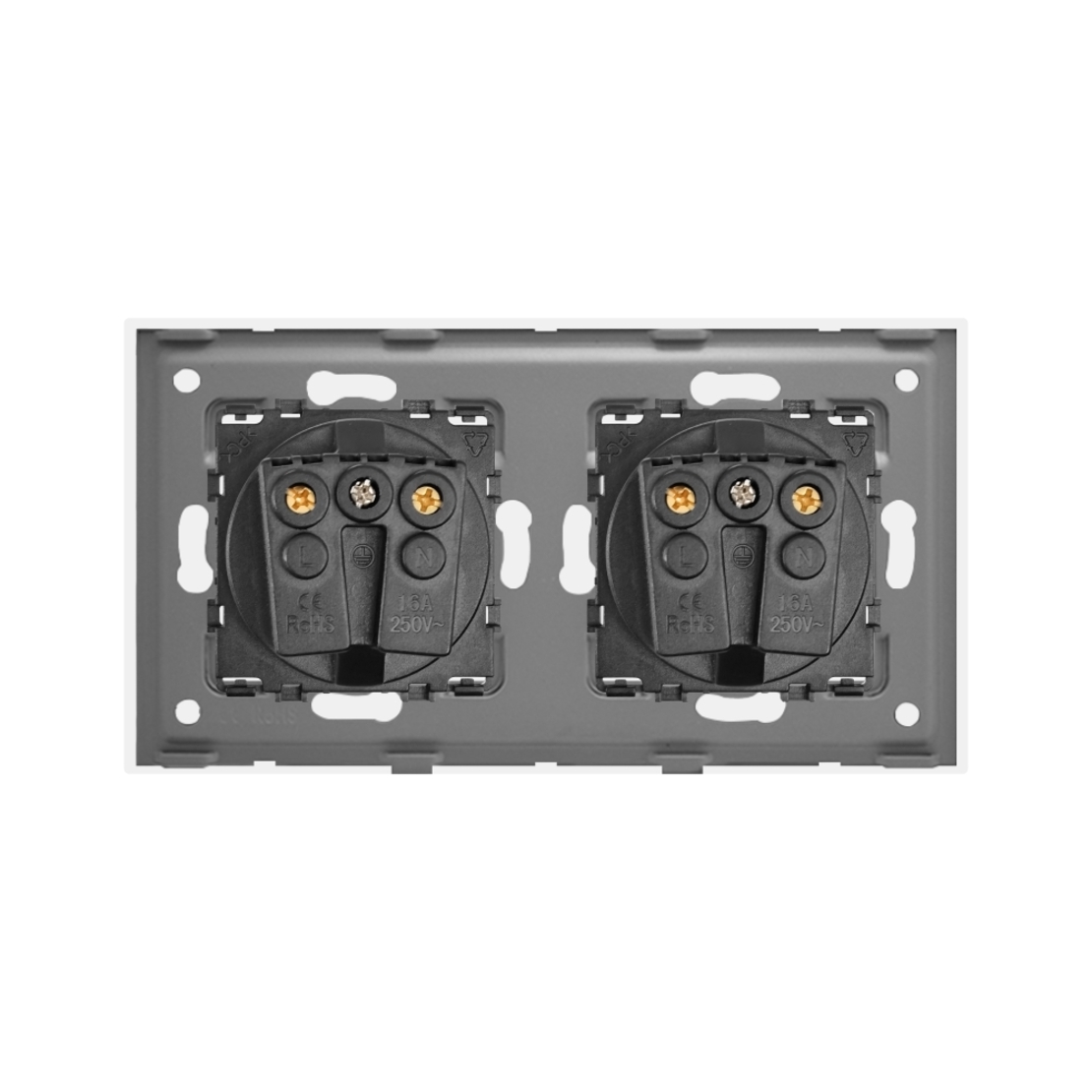 Priza Dubla cu Rama din Sticla LUXION, alb