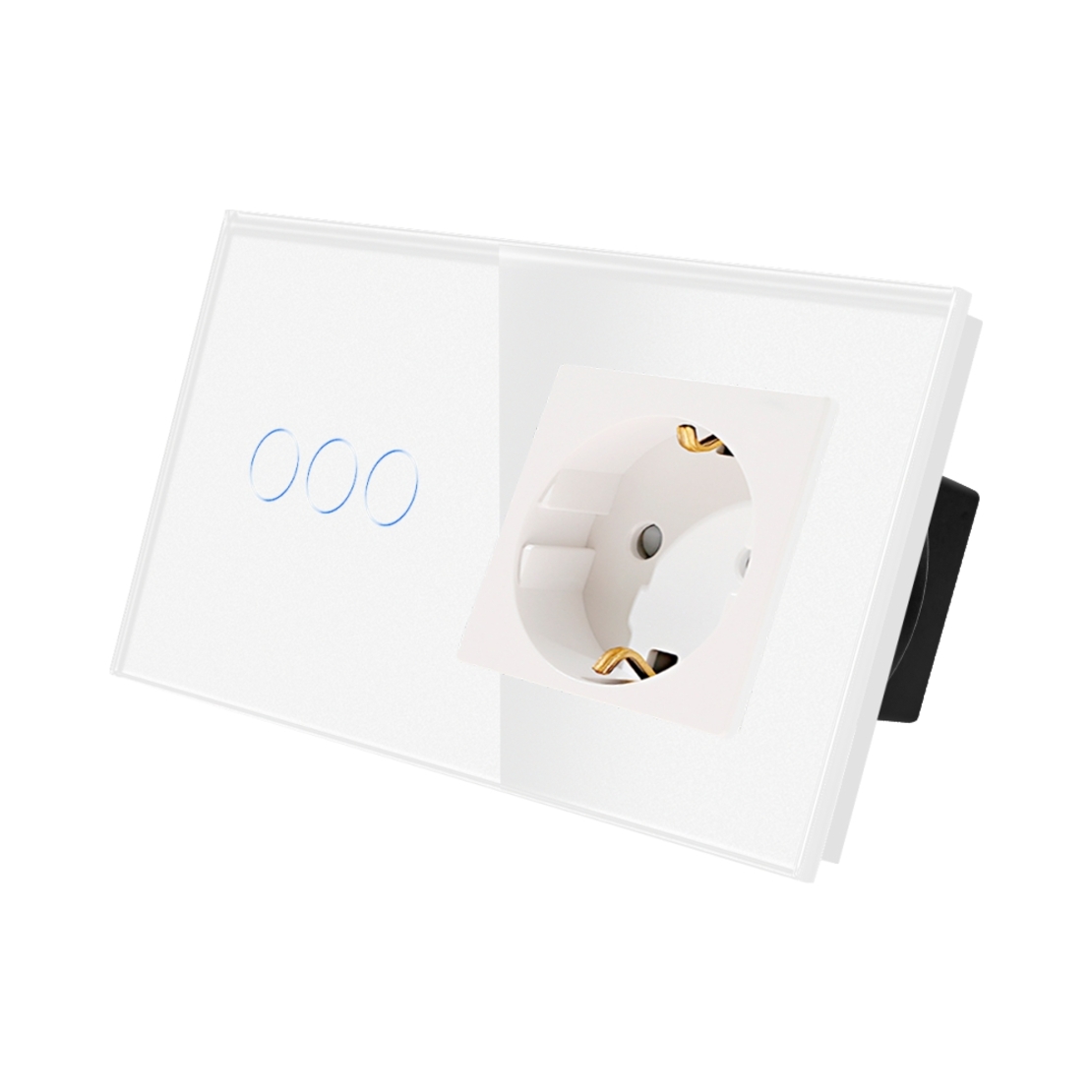 Intrerupator Triplu + Priza cu Rama din Sticla LUXION, alb