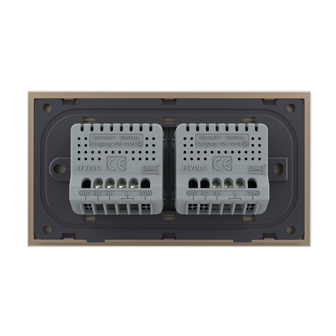 Intrerupator Simplu + Dublu cu Touch LIVOLO cu Rama Din Sticla, Standard Italian, 4M, auriu