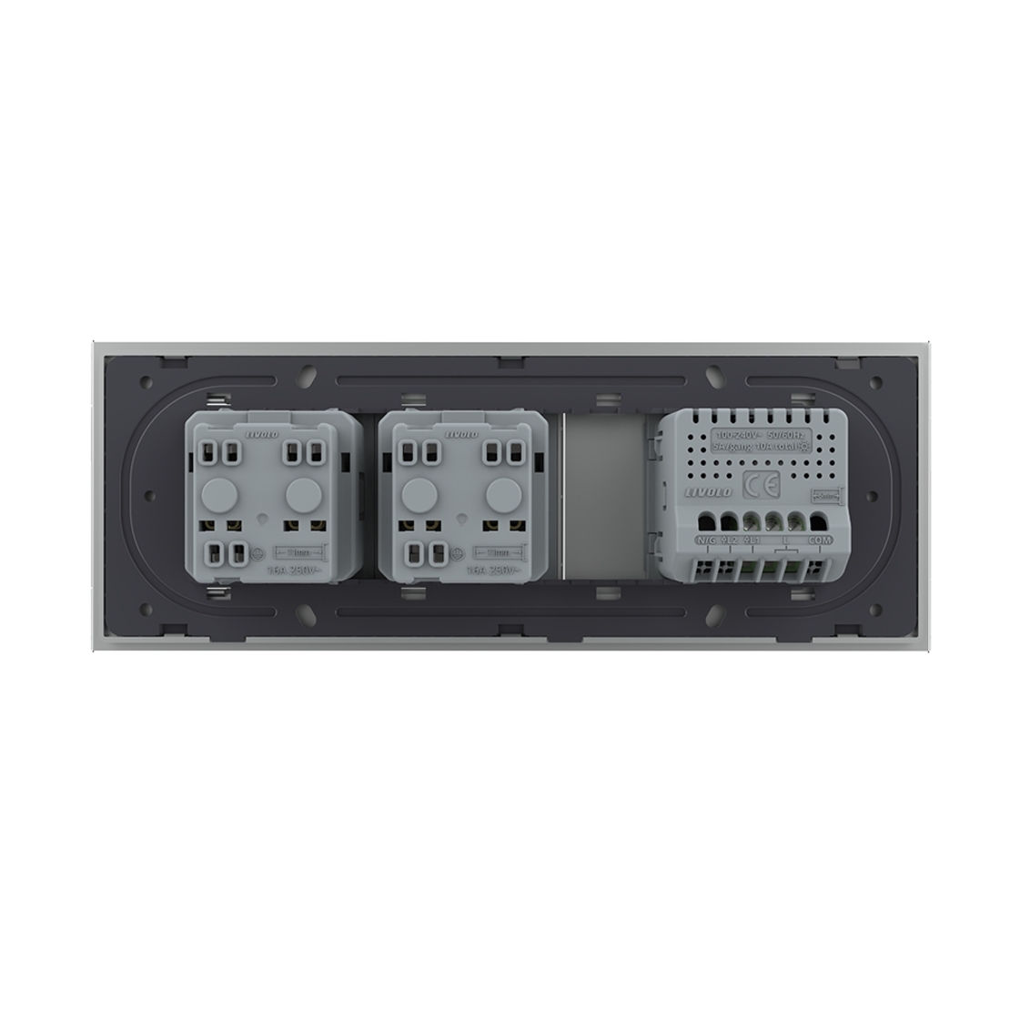 Intrerupator Simplu + 2 Prize LIVOLO cu Rama Din Sticla, Standard Italian, 6M, gri