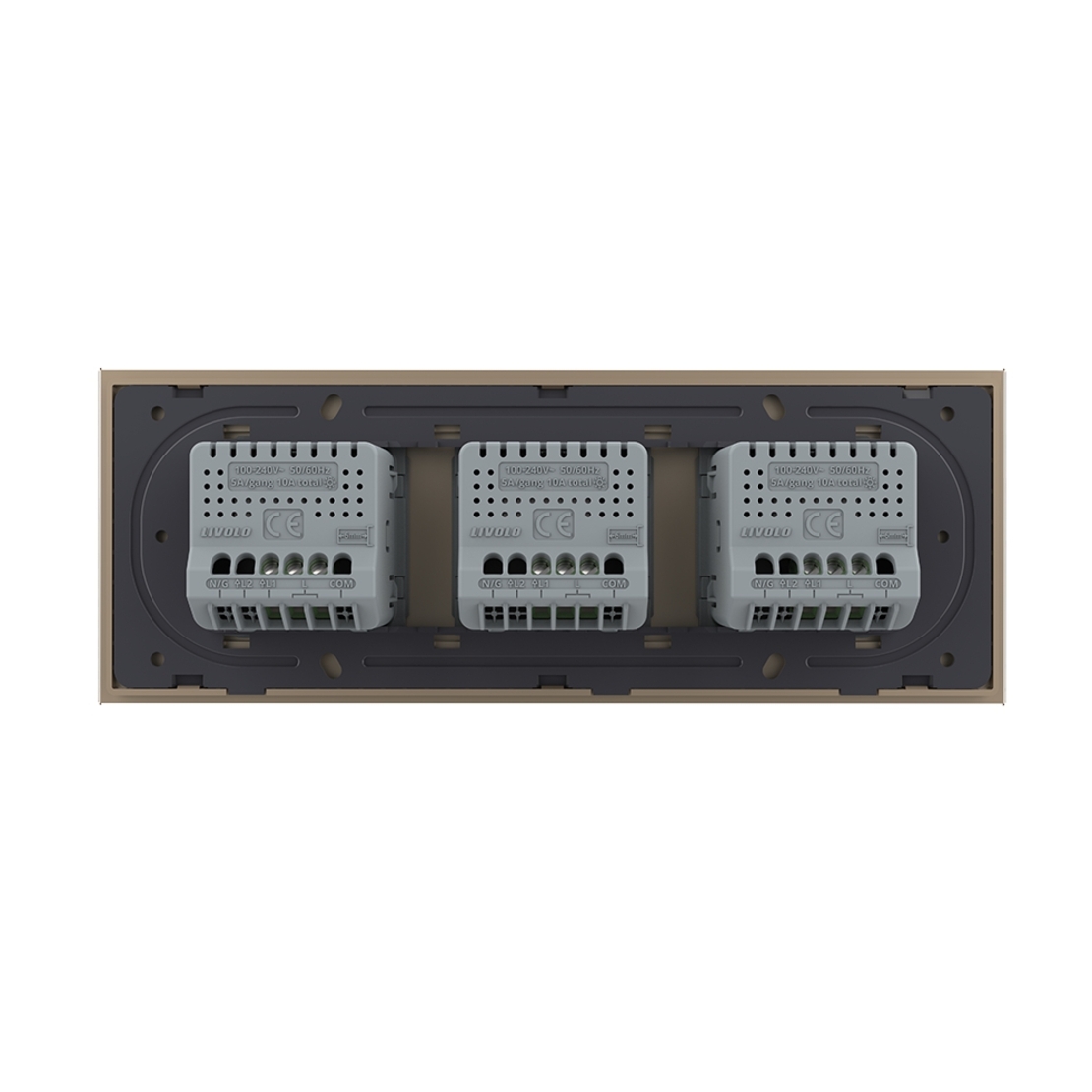 Intrerupator Simplu + Simplu + Simplu cu Touch LIVOLO cu Rama Din Sticla, Standard Italian, 6M, auriu