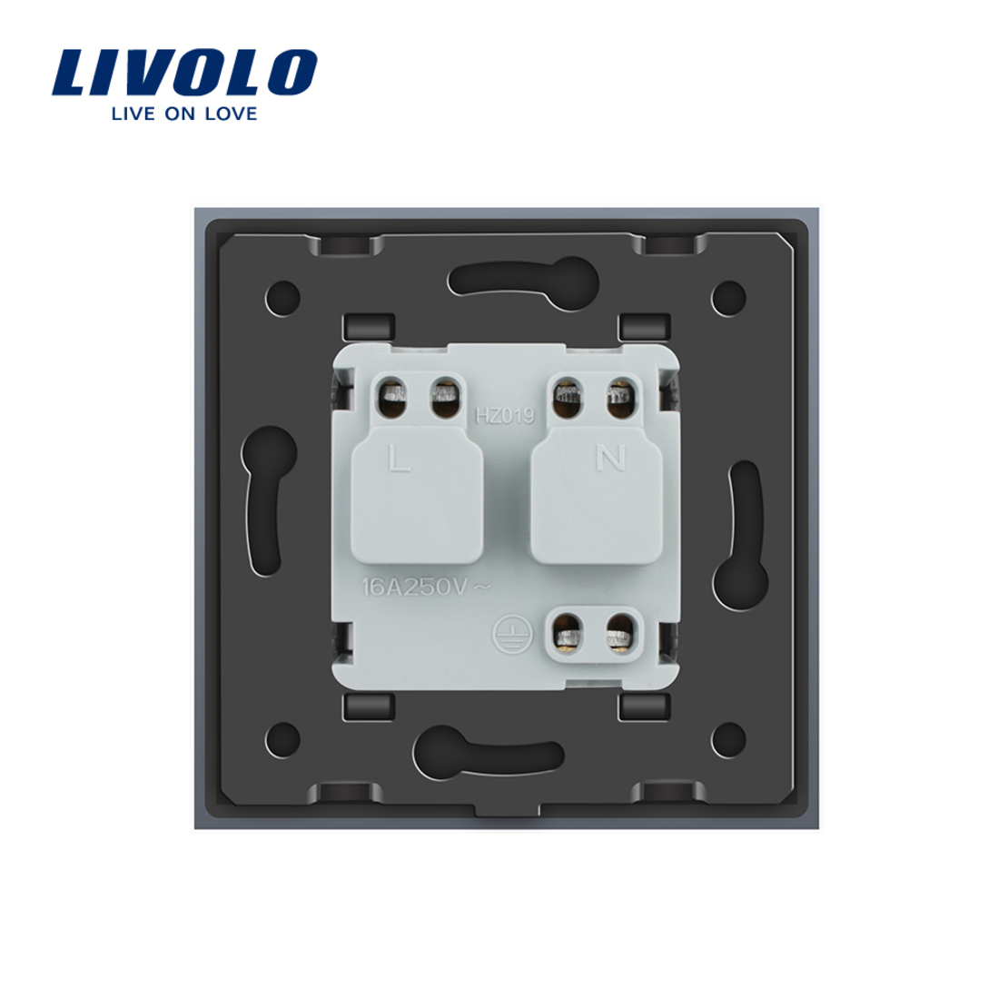 Priza simpla Livolo cu rama din sticla si capac de protectie rezistent la apa, gri