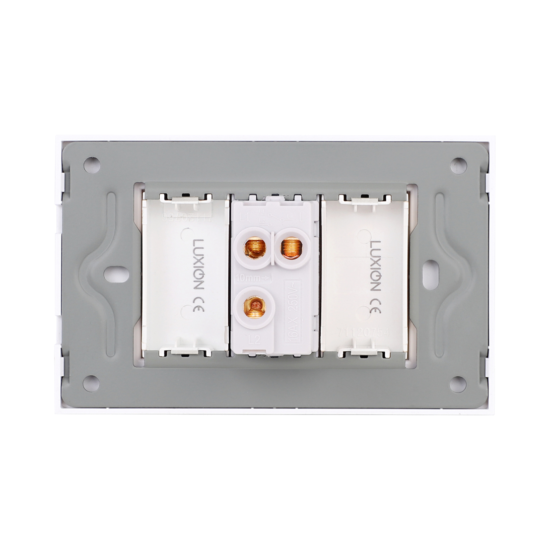 Intrerupator Simplu Cruce Mecanic 1M si 2 Taste False LUXION cu Rama din Sticla, Standard Italian, 3M, auriu