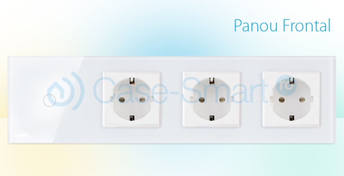 Intrerupator simplu + Priza tripla LIVOLO cu touch din sticla, alb