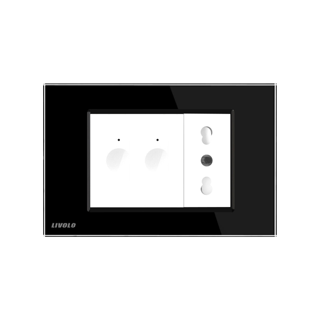 Intrerupator dublu + priza Livolo cu rama din sticla, Standard italian, negru