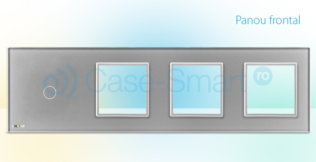 Rama intrerupator cu touch simplu+priza tripla LIVOLO din sticla, gri