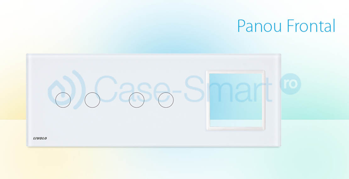 Panou intrerupator dublu+dublu+ priza Livolo din sticla, alb