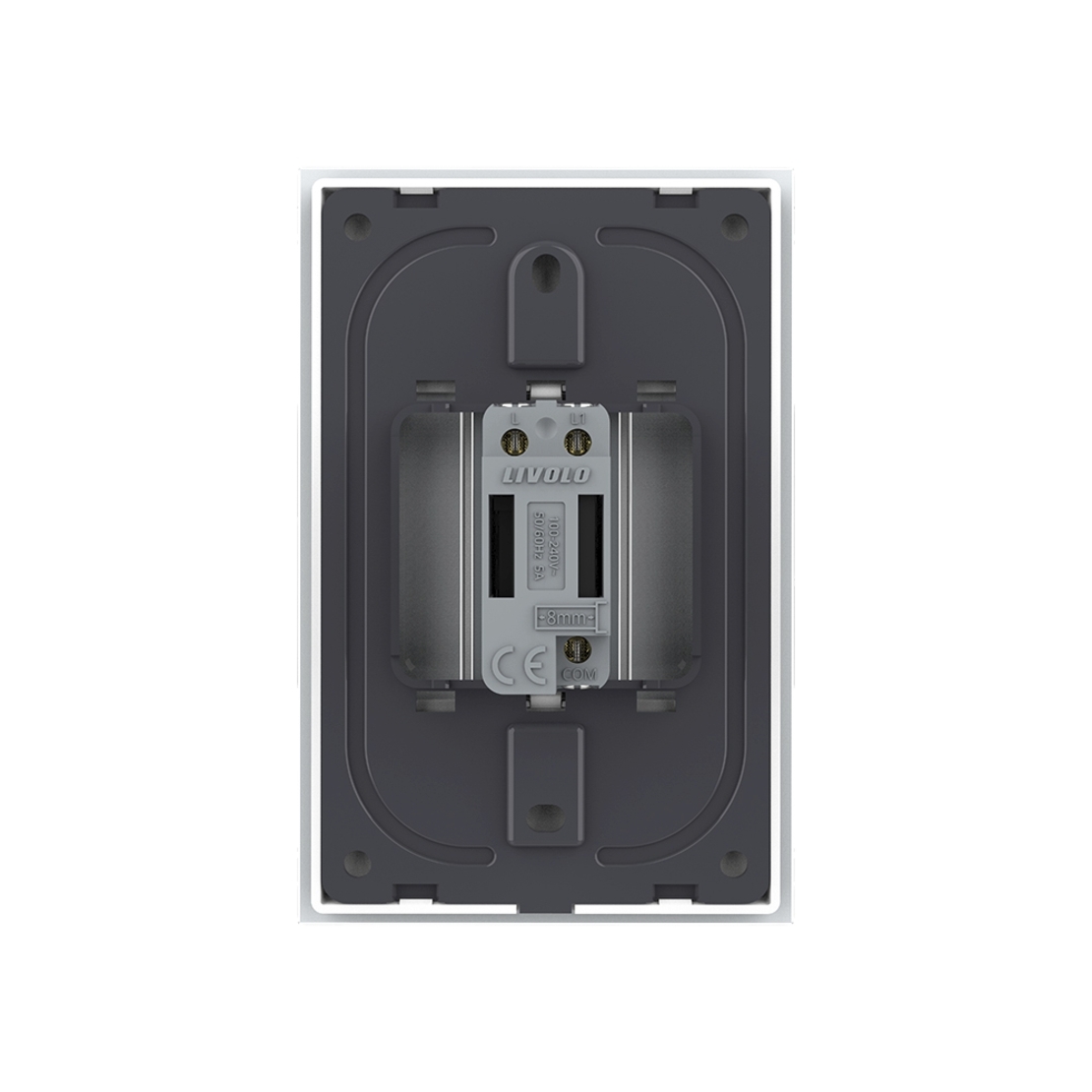 Intrerupator Simplu Cap Scara / Cruce cu Touch Livolo cu Rama Din Sticla 1M - Serie Noua, alb