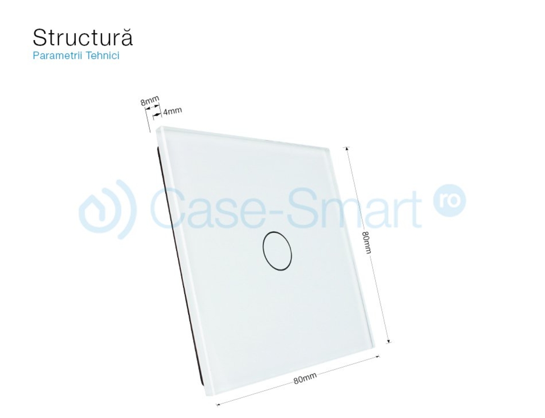 Panou intrerupator simplu cu touch Livolo din sticla, alb