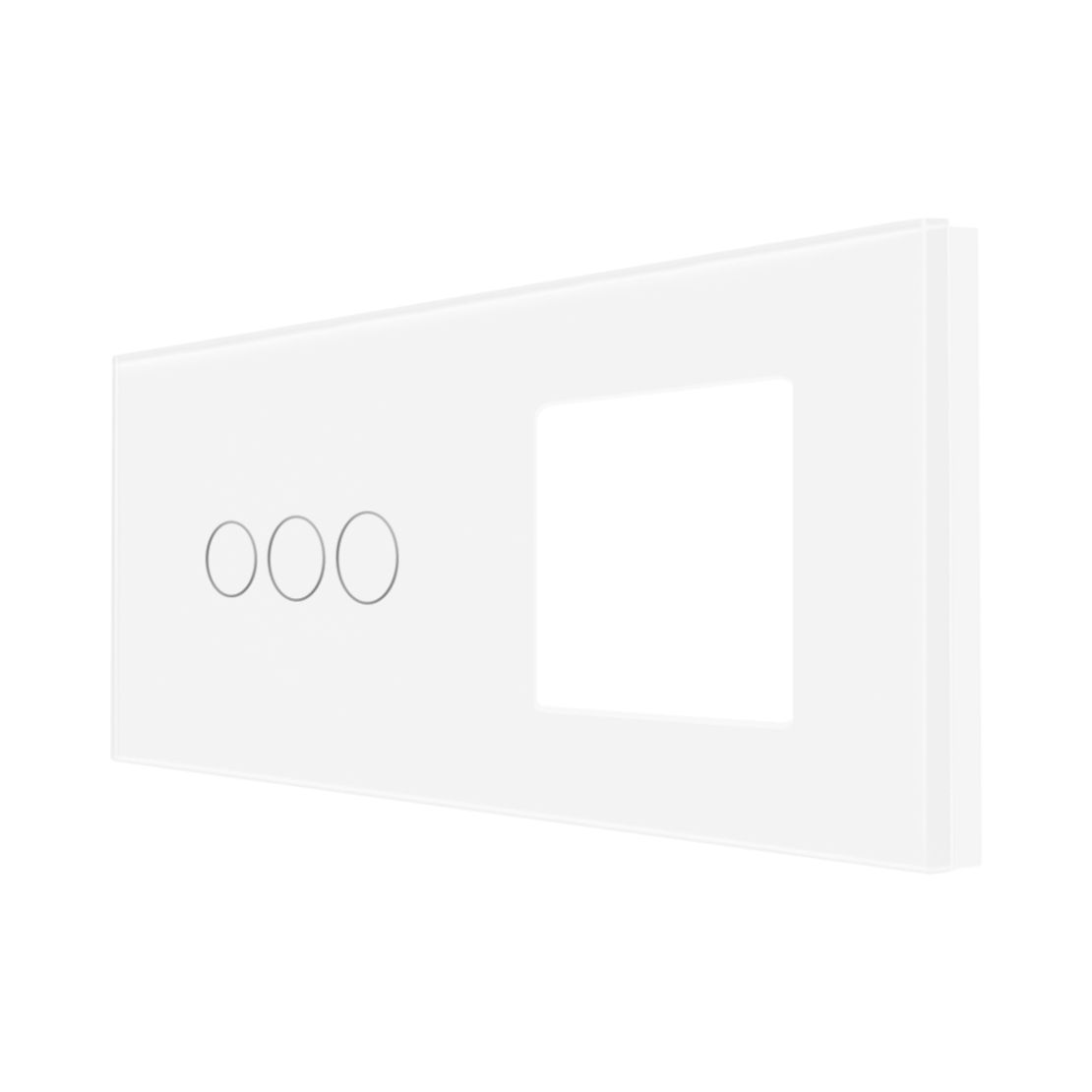 Panou Intrerupator Triplu cu Touch si Priza Simpla Din Sticla LUXION, alb