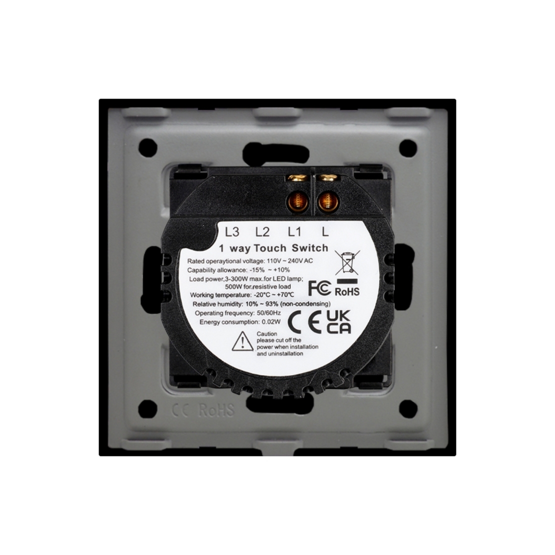 Intrerupator Simplu cu Touch din Sticla si Rama de Aluminiu LUXION, 500W, negru