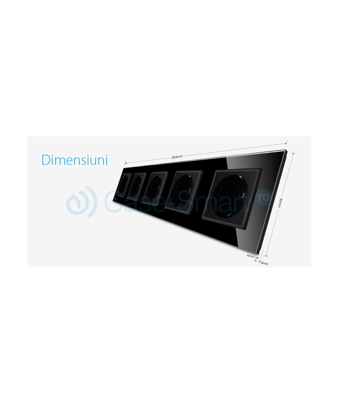 Priza cvintupla Livolo cu rama din sticla, negru