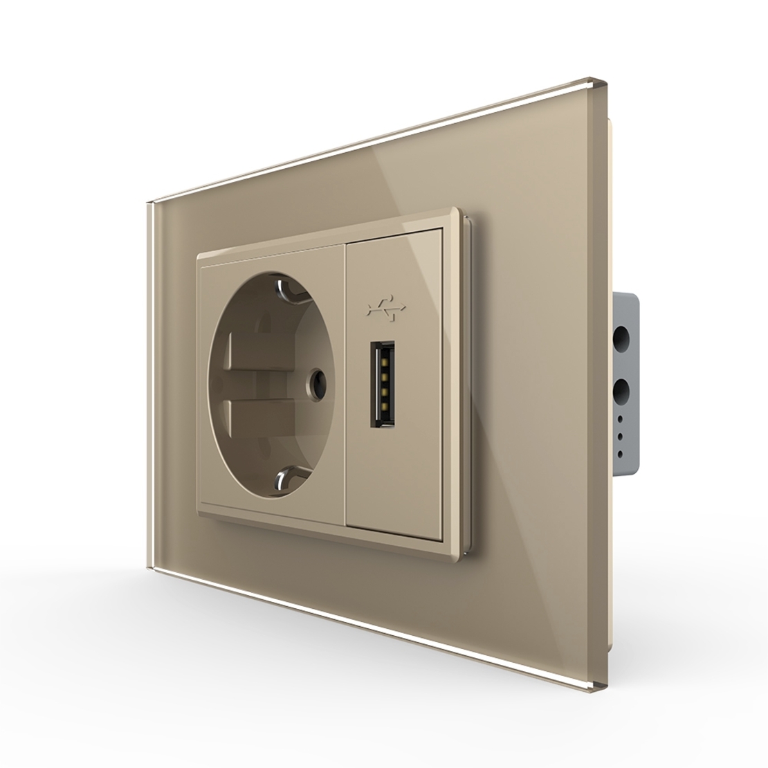 Priza simpla cu USB Livolo standard italian, auriu