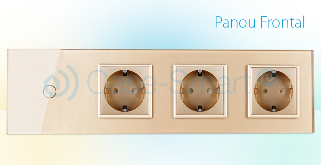 Intrerupator simplu + Priza tripla LIVOLO cu touch din sticla, auriu