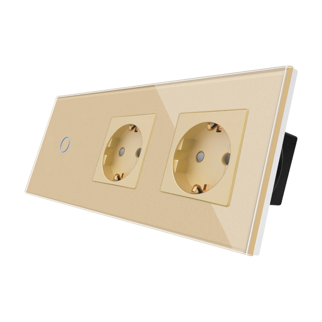 Intrerupator Simplu + 2 Prize cu Rama din Sticla LUXION, auriu