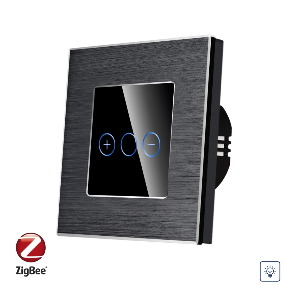 Intrerupator Simplu cu Variator cu Touch din Sticla si Rama de Aluminiu LUXION, protocol Zigbee, negru
