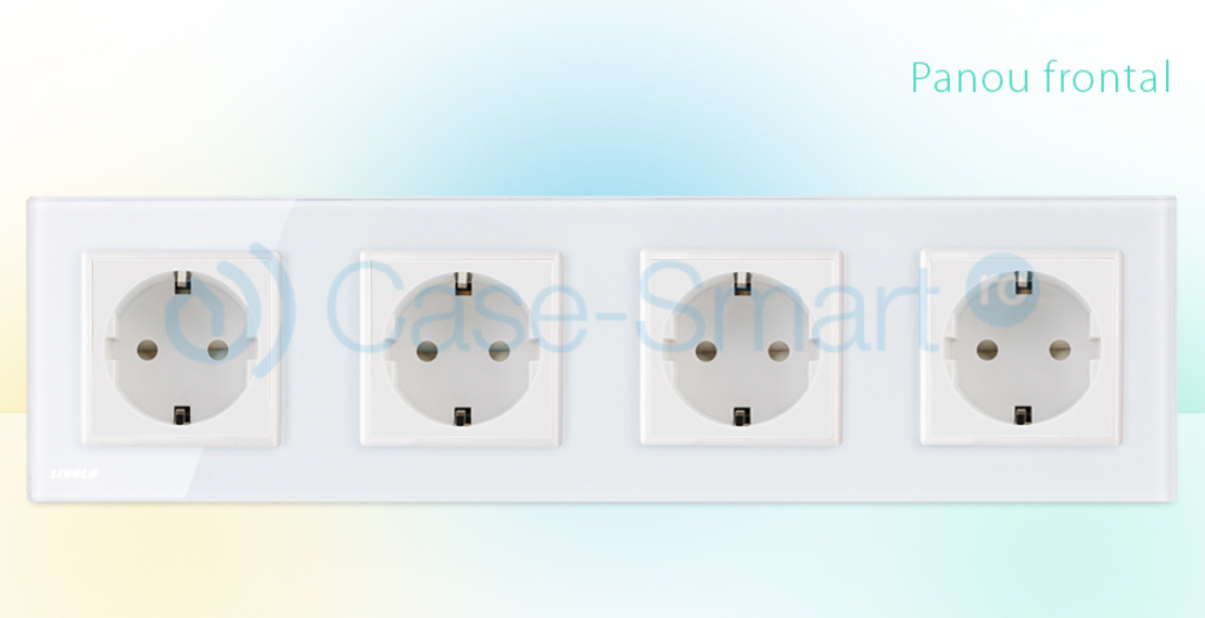 Priza cvadrupla Livolo cu rama din sticla, alb