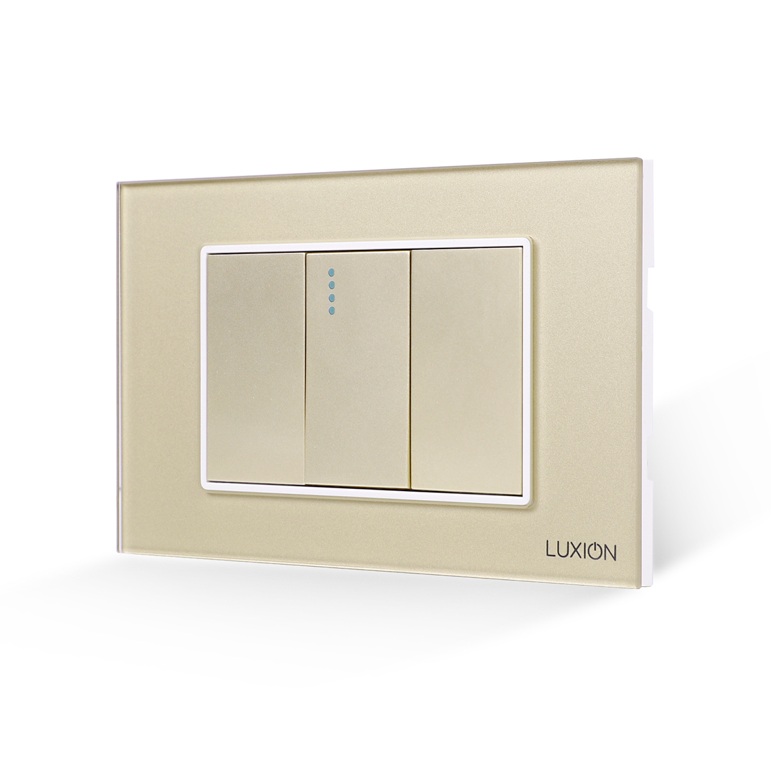 Intrerupator Simplu Mecanic 1M si 2 Taste False LUXION cu Rama din Sticla, Standard Italian, 3M, auriu