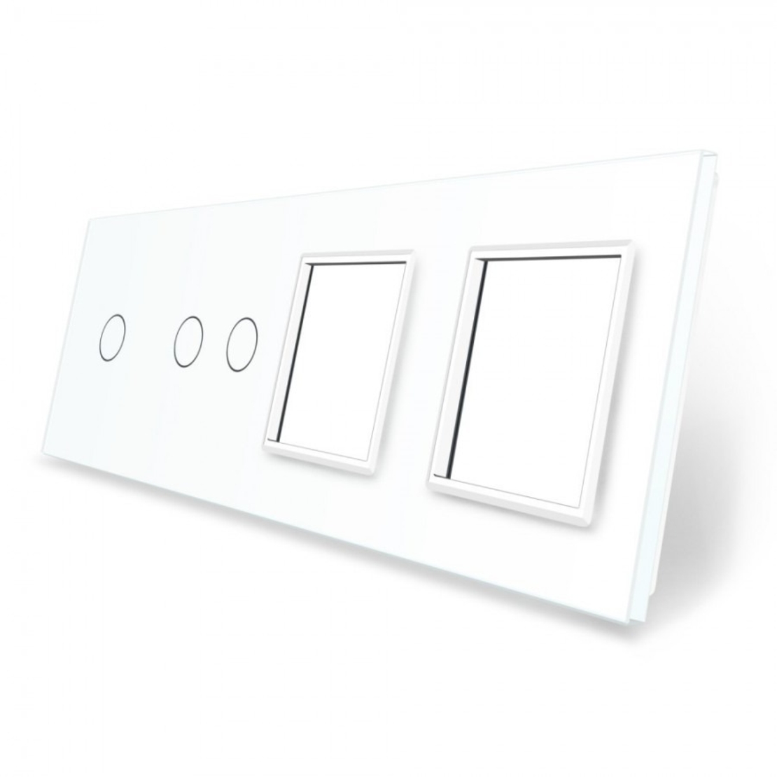 Panou intrerupator simplu+dublu si 2 prize Livolo din sticla, alb