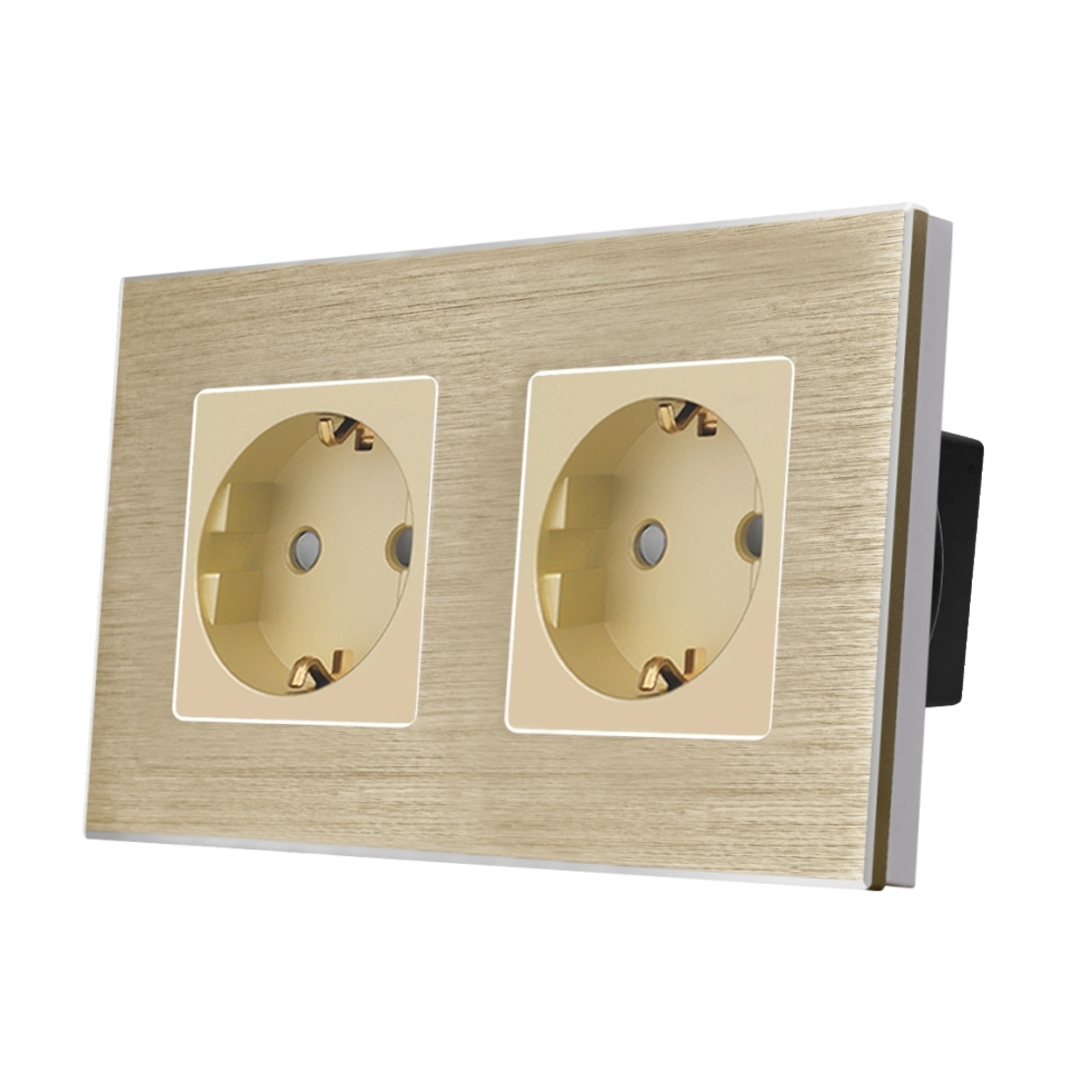 Priza Dubla LUXION cu rama din aluminiu, auriu