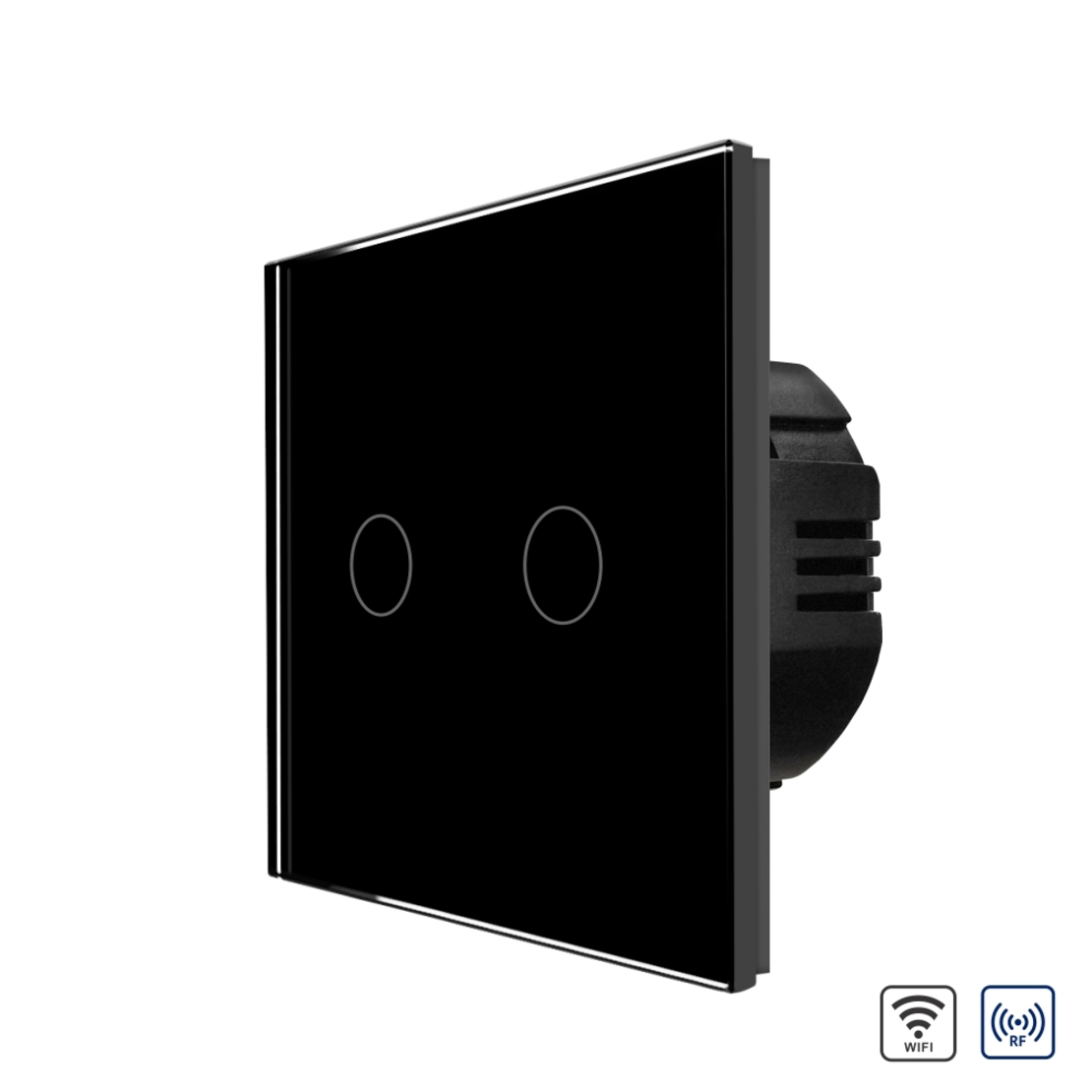 Intrerupator Dublu Wi-Fi + RF433 cu Touch din Sticla LUXION, negru