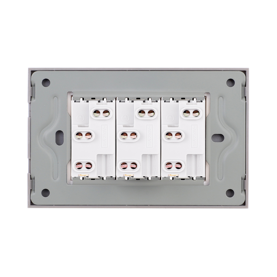 Priza Tripla cu Rama din Sticla LUXION, Standard Italian, 3M, gri