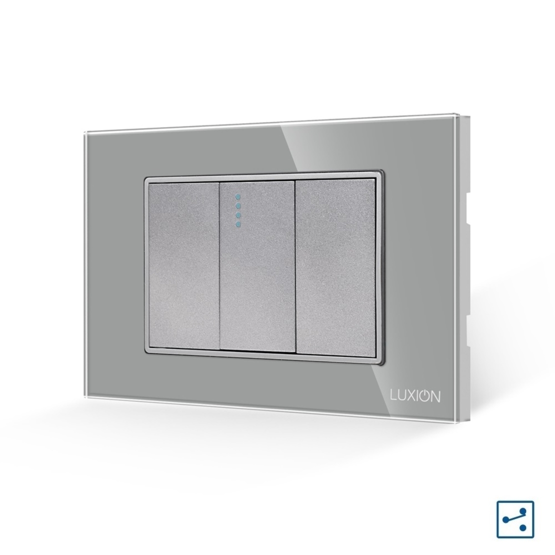 Intrerupator Simplu Cap Scara Mecanic 1M si 2 Taste False LUXION cu Rama din Sticla, Standard Italian, 3M, gri