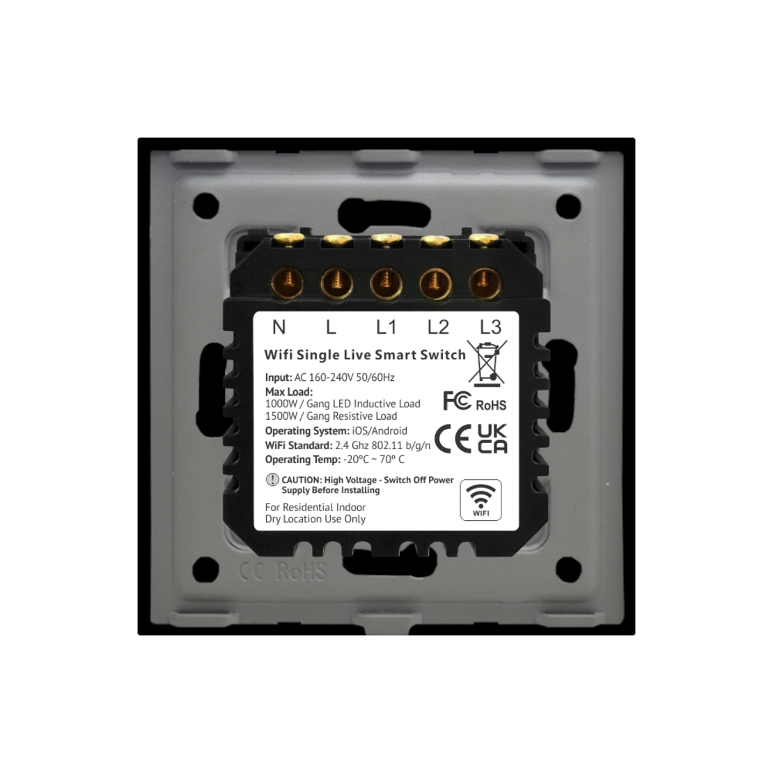 Intrerupator Triplu Wi-Fi cu Touch din Sticla si Rama de Aluminiu LUXION, negru