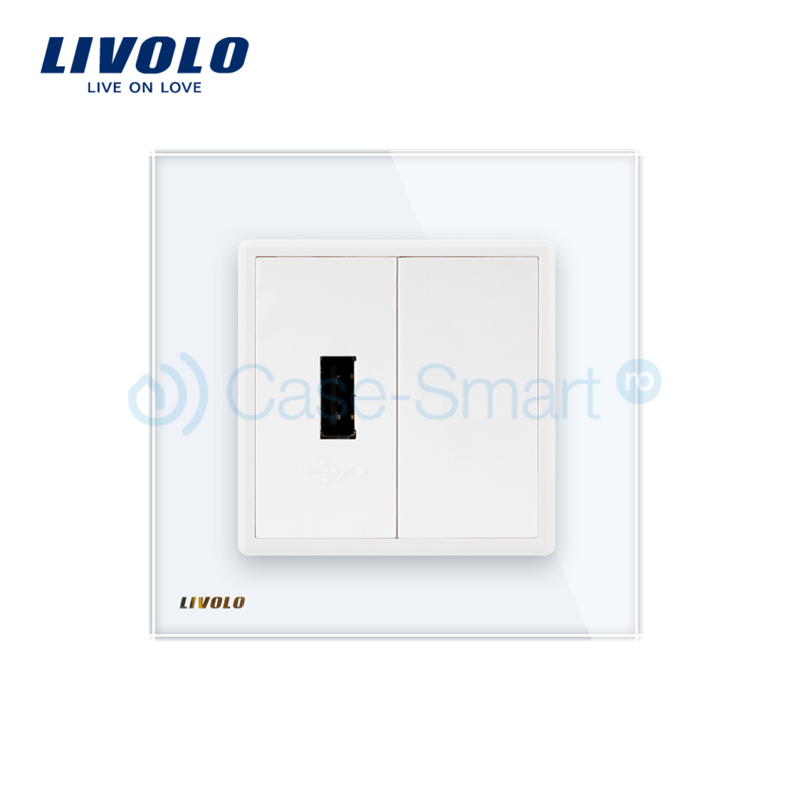 Priza USB Livolo cu rama din sticla, alb