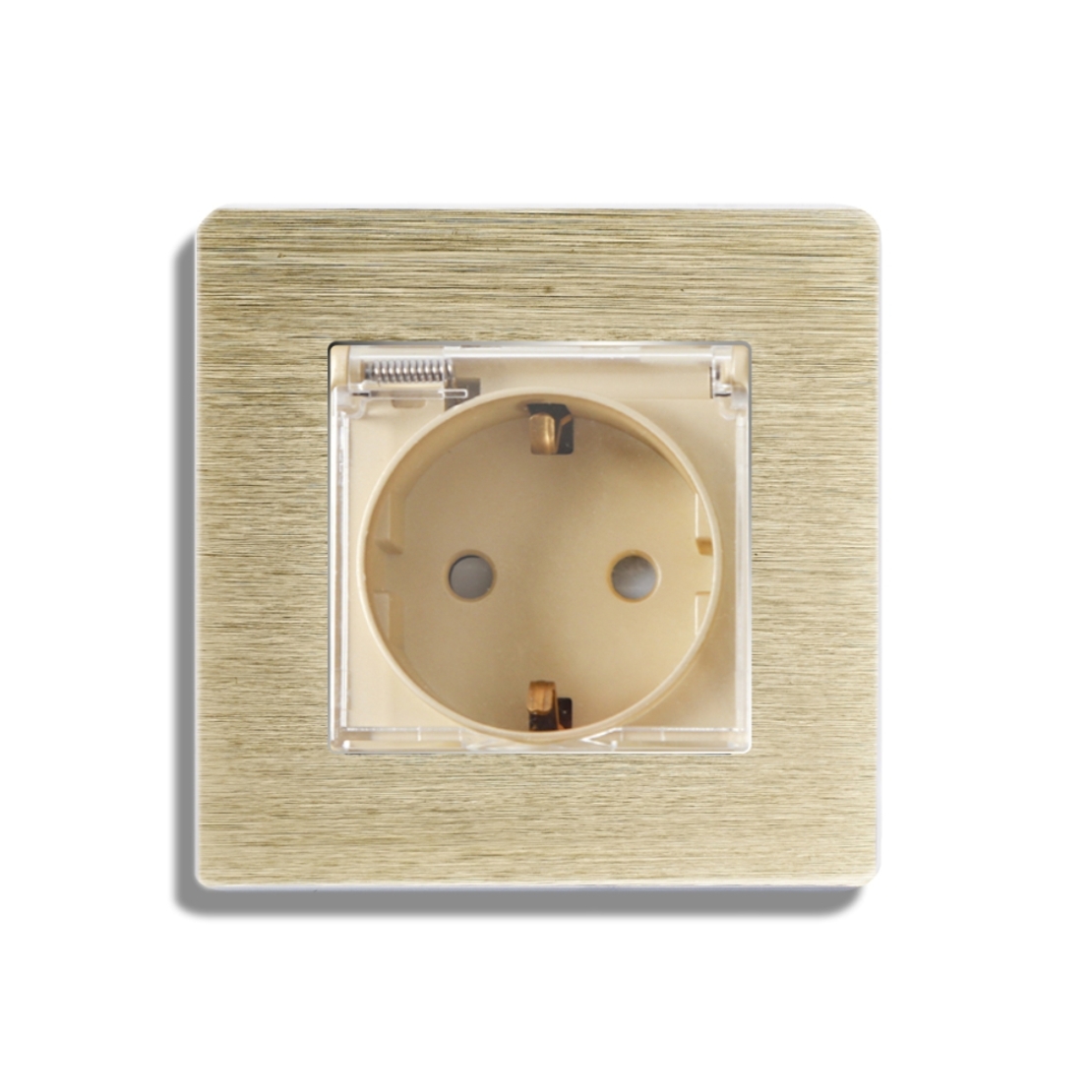 Priza Simpla cu Capac de Protectie LUXION cu rama din aluminiu, auriu