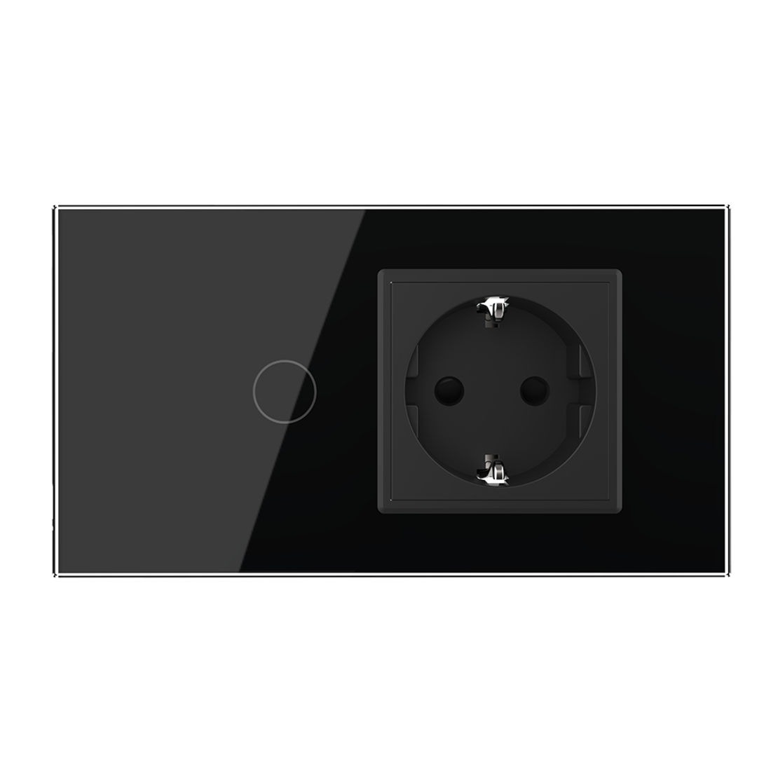 Intrerupator Simplu Cap Scara / Cruce + Priza LIVOLO cu Rama Din Sticla, Standard Italian, 4M, negru