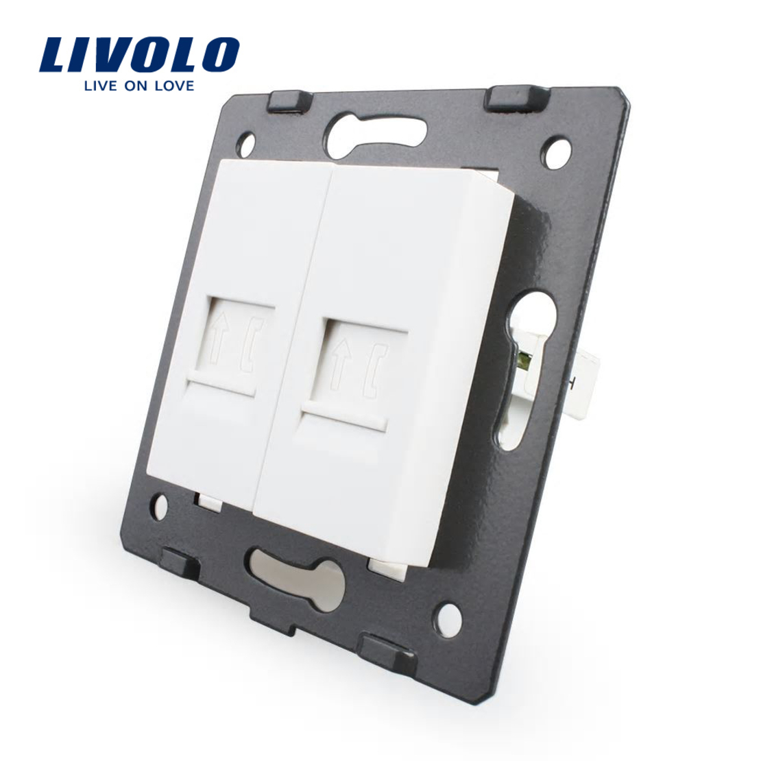 Priza dubla telefon Livolo, alb