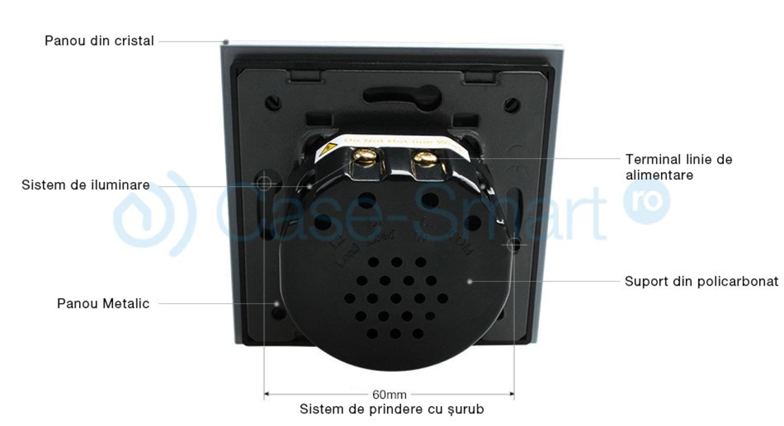 Intrerupator simplu + dublu cu touch Livolo din sticla, negru