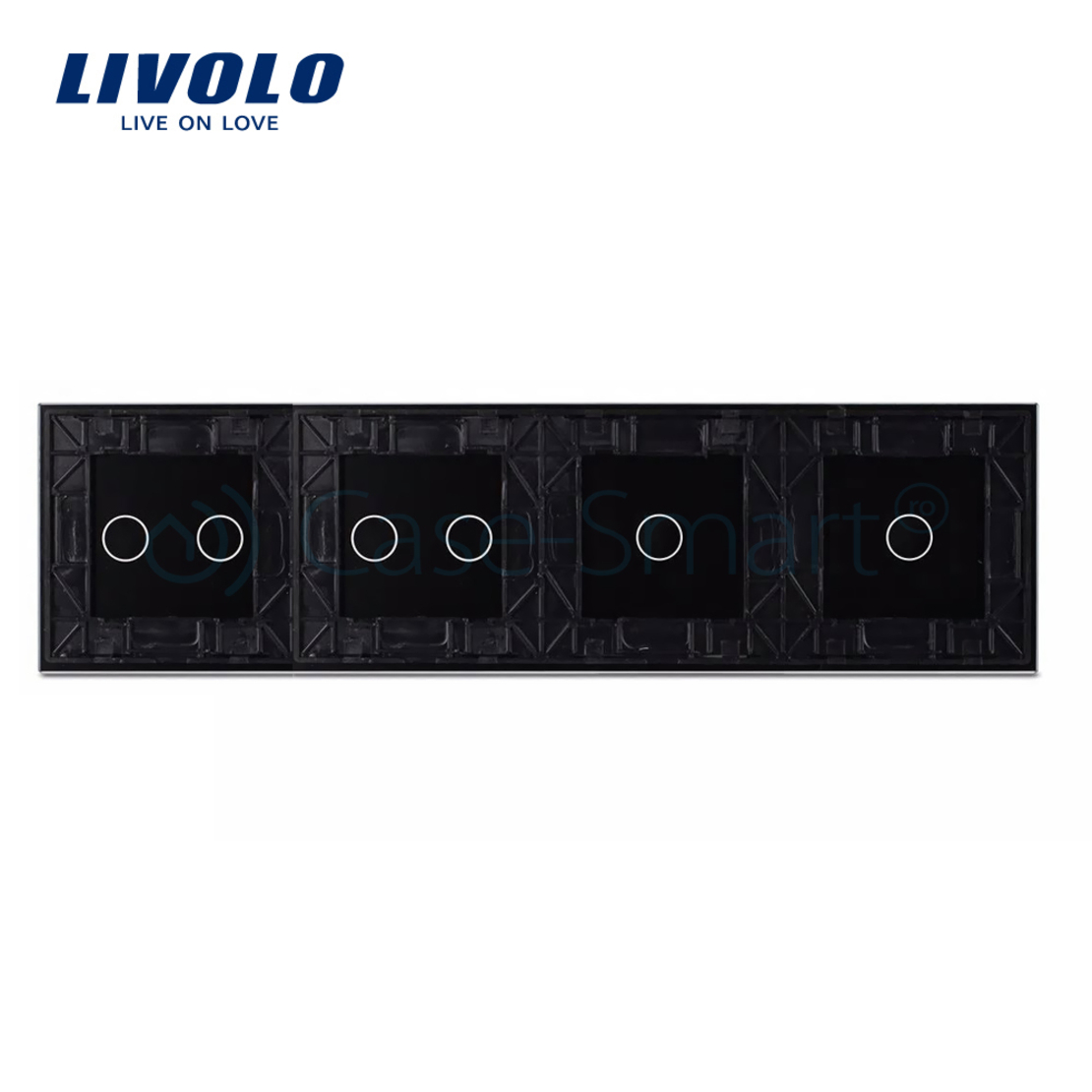 Panou intrerupator simplu+simplu+dublu+dublu cu touch LIVOLO din sticla, negru