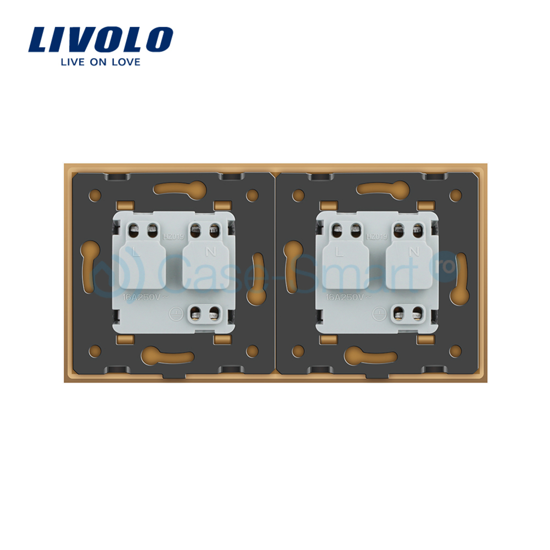 Priza dubla Livolo cu rama din sticla, auriu